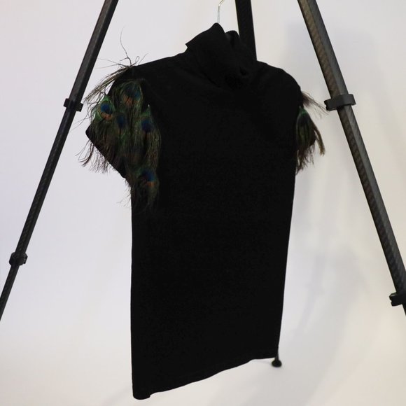 Silk Mix Black Turtleneck with Peacock Feathers - Picture 1 of 4